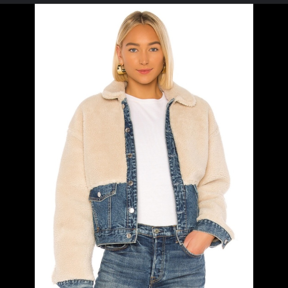 GRLFRND denim faux fur jacket size small